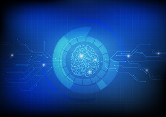 Vector : Brain and electronic circuit on blue background