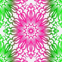 Fototapeta na wymiar Decorative Colorful Ornament With Round Mandala Decoration. Symmetric Seamless Pattern . For Print Bandanna, Shawl, Tablecloth, Fabric Fashion, Scarf, Design