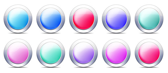 Pastel Color Buttons, Icon set with Metal Border