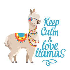 Illustration with llama and cactus plants. Vector seamless pattern on white background. Greeting card with Alpaca. © monamonash