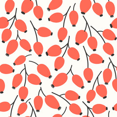 Vector floral seamless pattern on white. Abstract background with rosehip. Natural design.