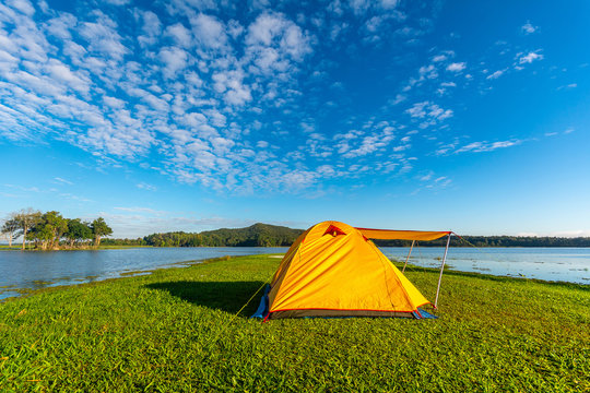 Camping tent on the mountain at Mae Puem National Park in Phayao northern provinces of Thailand.