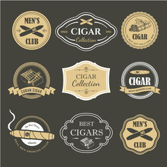 Vector Illustration with logo and labels. Simple symbols tobacco, cigar. Traditions of smoke. Decorative illustrations, icon for your design. Gentleman style.