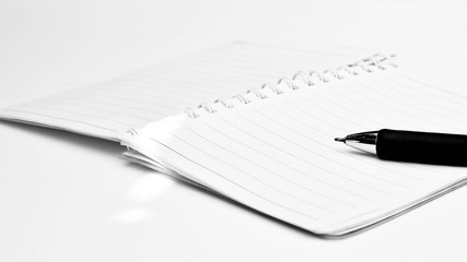 closeup pen on a diary - monochrome