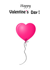 Fototapeta na wymiar Valentine's greeting card with pink balloon on white background