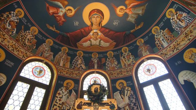 Romanian Orthodox Church Altar Long Shot 4K
