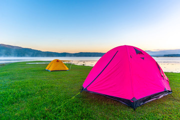 Camping tent on the mountain at Mae Puem National Park in Phayao northern provinces of Thailand.