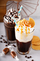 Coffee cocktails with whipped cream
