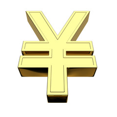 Obraz premium 3D rendering of the currency symbol - Chinese yuan and Japanese yen, gold, isolated on white background.