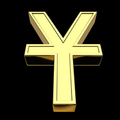 Fototapeta premium 3D rendering of the currency symbol - Chinese yuan and Japanese yen, gold, isolated on black background.
