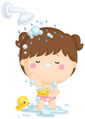 A vector set of a little girl showering in joy