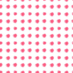 Watercolor abstract pattern. Pink round blots. Cute baby girl pattern. Seamless texture. Polka dot texture. Paint pattern. Splash pink circles. Cute primitive style. Funny childish pattern. 
