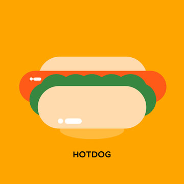 HOTDOG
Big size hotdog served with sausage, vegetable are illustrated in geometry form on orange background.