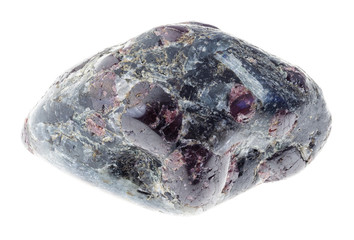 Almandine crystals in tumbled stone on white