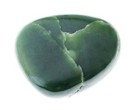 Tumbled Green Nephrite (Jade) Gemstone On White