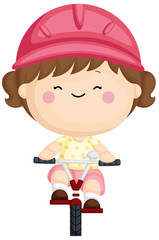 A vector set of a cute little girl riding a bicycle