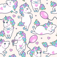 Vector seamless pattern with cute little unicorns