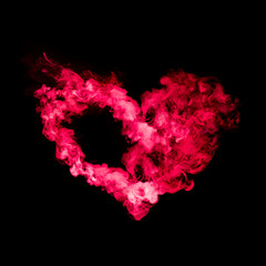 heart shape from red smoke isolated on black background