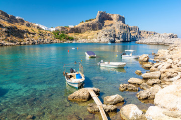 beautiful bay in Lindos on Rhodes island, Greece