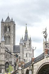 Fototapeta na wymiar Ghent, Belgium, Saint Nicholas’ church and bridge