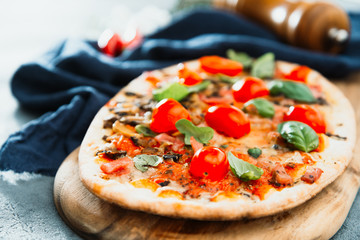 Pizza with Ham and Mushrooms