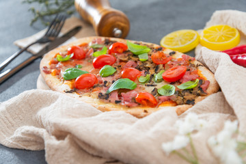 Pizza with Ham and Mushrooms