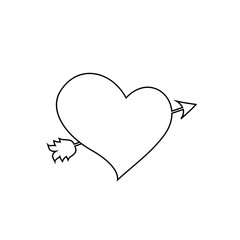 black outline   heart pierced with arrow on white background.