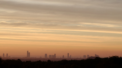 sunset over city