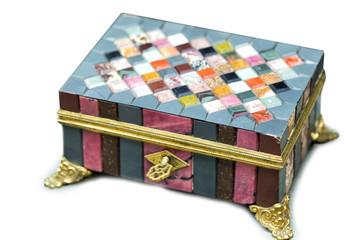 Jewelry box decorated with multi-colored precious stones