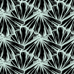 Vector seamless nautical pattern with hand drawn striped shells
