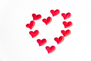 Red heart ribbon white isolated white background