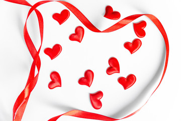 Red heart ribbon white isolated white background