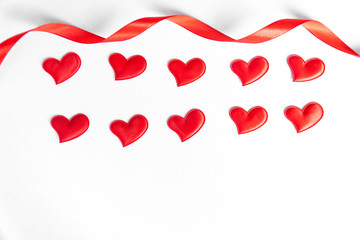 Red heart ribbon white isolated white background