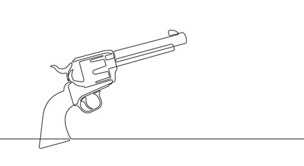 Pistol Revolver Continuous Vector Line Graphic