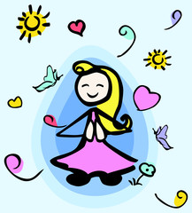 Fair-haired female stick person meditating with an aura by jziprian