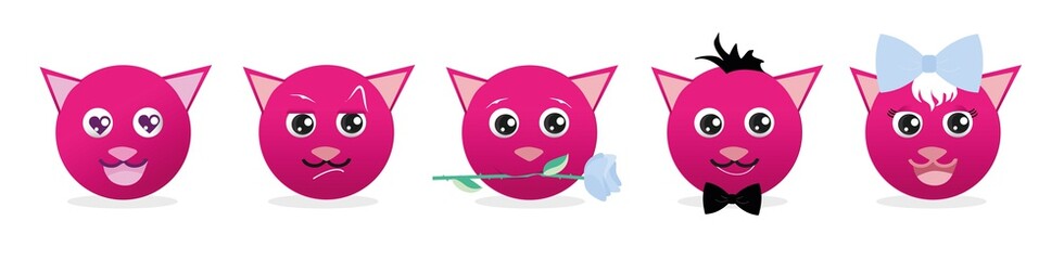 Set of Graphic - cats. Collection of Emoji. Smile icons. Emoticon icon web. Vector illustration on white background	