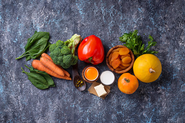 Healthy products rich in vitamin A