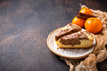 Marble cake with chocolate and orange