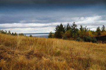 river, hill, grass, trees, sky, nature, landscape