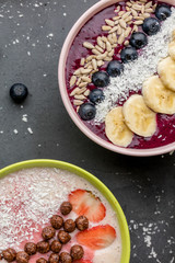 presentation of yummy fruit ice cream. top view closeup cropped photo