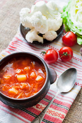 Tomato soup with cabbage and cauliflower