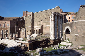 View of the ruins of the Forum of Augustus (Foro di Augusto) is one of the Imperial forums of Rome. Italy.