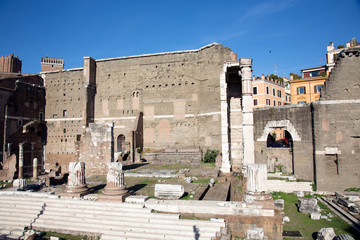 View of the ruins of the Forum of Augustus (Foro di Augusto) is one of the Imperial forums of Rome. Italy.