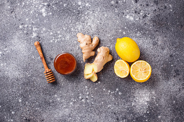 Lemon, ginger and honey. Natural cough and flu remedies.