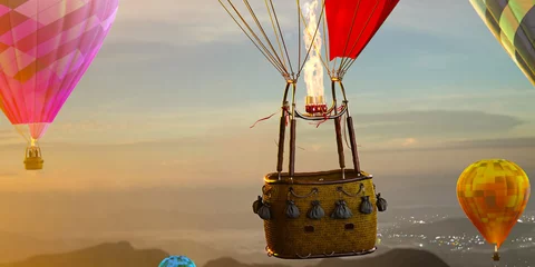 Poster Im Rahmen Leerer Korb Heißluftballon schöner Hintergrund © Anna Stakhiv