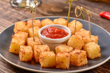 Tapioca squares and pepper jelly