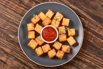 Tapioca squares and pepper jelly