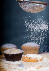 Powdered sugar sprinkled on top of the cake