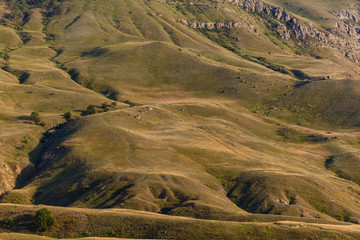 Smooth hills landscape. Travelling around mountain country