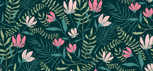 Romantic Exotic Flowers Seamless Floral Pattern